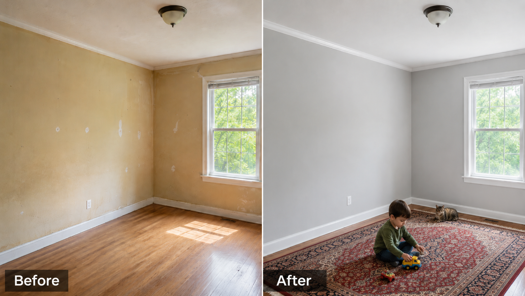 Interior room painting before and after in Ottawa