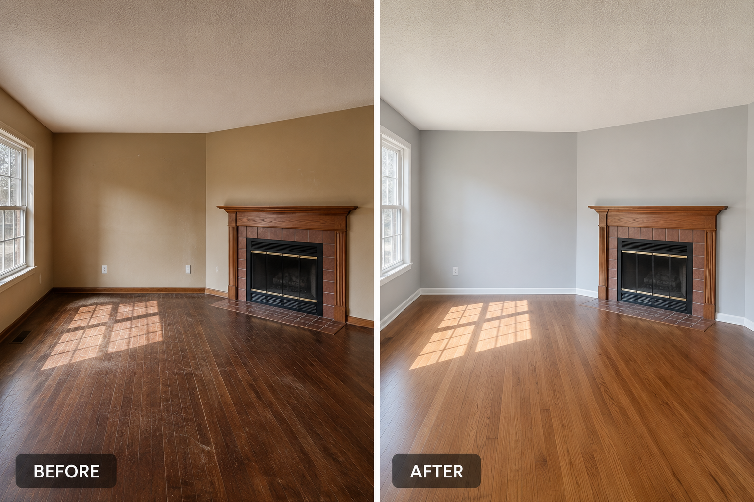 Living room painting before and after in Toronto