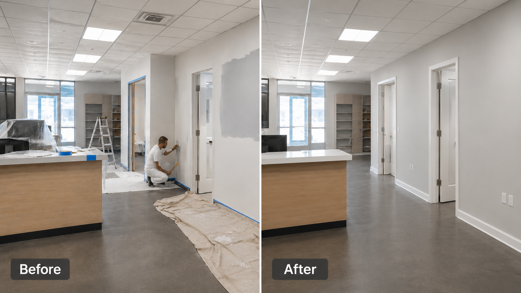Commercial painting before and after by Viva Painters in Ottawa
