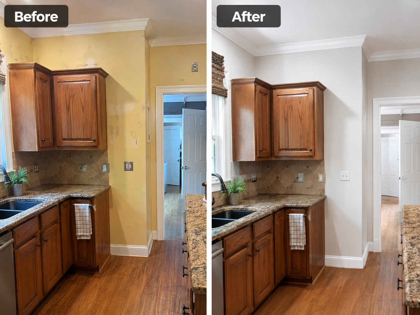 Kitchen wall painting before and after