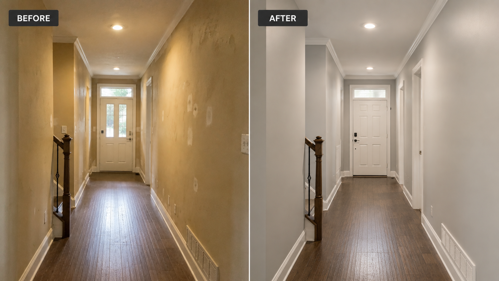 Hallway painting before and after